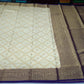 Semi Silk Saree - Ivory Cream & Deep Purple Antique Gold Zari Semi Silk Saree