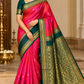Pure Handloom Soft Silk Dual Shade Silk Saree – Rani Pink & Bottle Green with Antique Gold Zari
