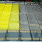 Pure Handloom Soft Silk Saree – Lime Yellow & Slate Grey with Antique Gold Zari
