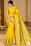 Pure Handloom Kanjivaram Dual Shade Silk Saree – Haldi Yellow & Golden Mustard with Antique Gold Zari