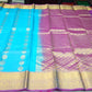 Pure Handloom Kanjivaram Silk Saree – Turquoise Blue & Magenta Purple with Antique Gold Zari