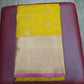Pure Handloom Kanjivaram Silk Saree – Mango Yellow & Magenta Pink with Antique Gold Zari