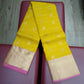 Pure Handloom Kanjivaram Silk Saree – Mango Yellow & Magenta Pink with Antique Gold Zari