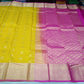 Pure Handloom Kanjivaram Silk Saree – Mango Yellow & Magenta Pink with Antique Gold Zari