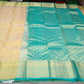 Pure Handloom Kanjivaram Silk Saree – Champagne Gold & Turquoise Teal with Antique Gold Zari