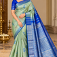 Pure Handloom Kanjivaram Silk Saree – Pistachio Green & Royal Blue with Silver Zari