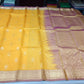 Pure Handloom Kanjivaram Silk Saree in Mustard Golden Yellow with Muted Onion Pink Border