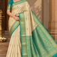 Pure Handloom Kanjivaram Silk Saree in Sandal Beige with Turquoise Teal Green Zari Border