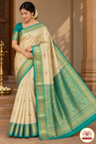Pure Handloom Kanjivaram Silk Saree in Sandal Beige with Turquoise Teal Green Zari Border