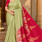 Pure Handloom Soft Silk Borderless Saree in Sage Green with Rich Rani Pink Designer Pallu