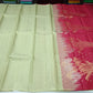 Pure Handloom Soft Silk Borderless Saree in Sage Green with Rich Rani Pink Designer Pallu