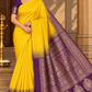 Pure Handloom Soft Silk Saree in Rich Golden Yellow with Deep Plum Purple