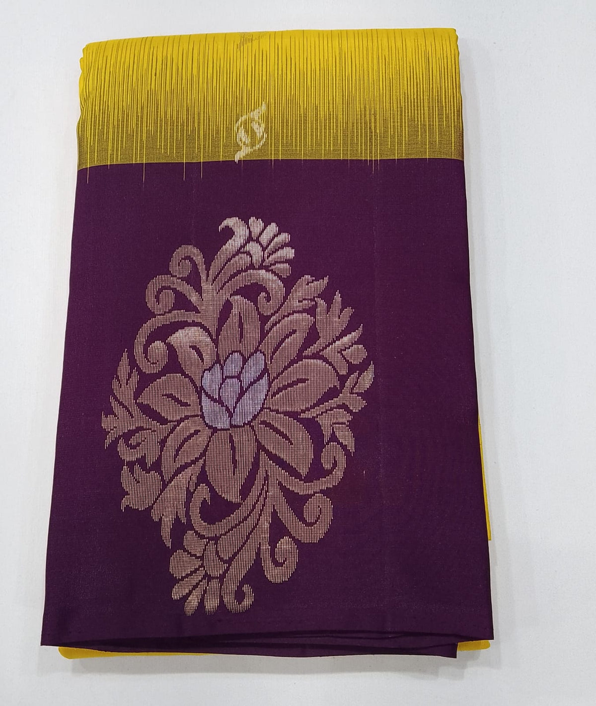 Pure Handloom Soft Silk Saree in Rich Golden Yellow with Deep Plum Purple