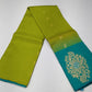 Pure Handloom Soft Silk Saree in Lime Green with Bright Teal Blue Zari Pallu