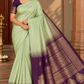 Pure Handloom Soft Silk Saree in Pistachio Green with Deep Wine Purple Floral Pallu