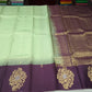 Pure Handloom Soft Silk Saree in Pistachio Green with Deep Wine Purple Floral Pallu