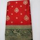 Vermilion Red & Bottle Green Semi Soft Silk Saree with Gold Zari Buttas and Peacock Brocade Pallu