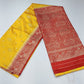 Bright Golden Yellow & Maroon Red Semi Soft Silk Saree with Gold Zari Buttas and Rich Brocade Pallu