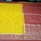 Bright Golden Yellow & Maroon Red Semi Soft Silk Saree with Gold Zari Buttas and Rich Brocade Pallu