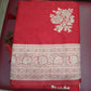 Coral Red Banarasi Soft Georgette Saree with Silver Zari Floral Buttas and Rich Brocade Pallu