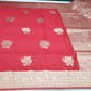 Coral Red Banarasi Soft Georgette Saree with Silver Zari Floral Buttas and Rich Brocade Pallu