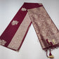 Wine Maroon Banarasi Soft Georgette Saree with Silver Zari Floral Buttas and Rich Brocade Pallu