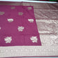 Wine Maroon Banarasi Soft Georgette Saree with Silver Zari Floral Buttas and Rich Brocade Pallu