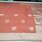 Rust Orange Banarasi Soft Georgette Saree with Silver Zari Floral Buttas and Rich Brocade Pallu