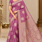 Lavender Mauve Banarasi Soft Georgette Saree with Zari Floral Buttas and Rich Brocade Pallu