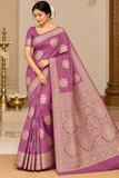 Lavender Mauve Banarasi Soft Georgette Saree with Zari Floral Buttas and Rich Brocade Pallu