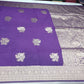 Royal Violet Purple Banarasi Soft Georgette Saree with Antique Gold Zari Floral Buttas