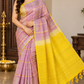 Pure Handloom Soft Silk Borderless Saree in Dusty Rose Pink & Mustard Yellow