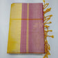 Pure Handloom Soft Silk Borderless Saree in Dusty Rose Pink & Mustard Yellow