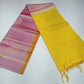 Pure Handloom Soft Silk Borderless Saree in Dusty Rose Pink & Mustard Yellow