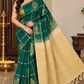 Pure Handloom Soft Silk Borderless Saree in Bottle Green & Antique Gold