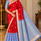 Pure Handloom Soft Silk Saree – Ruby Red & Powder Blue with Zari Pallu