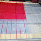 Pure Handloom Soft Silk Saree – Ruby Red & Powder Blue with Zari Pallu