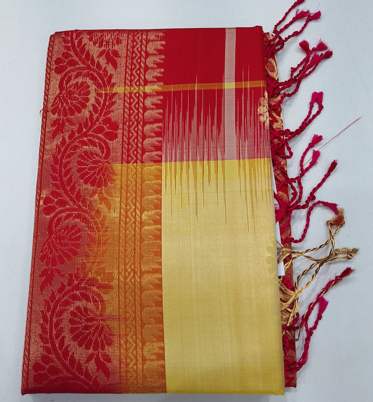 Pure Handloom Soft Silk Saree – Light Lemon Yellow & Rani Pink with Gold Zari