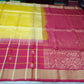 Pure Handloom Soft Silk Saree – Light Lemon Yellow & Rani Pink with Gold Zari