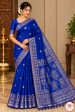 Pure Handloom Royal Blue Soft Silk Saree with Antique Gold Zari Work
