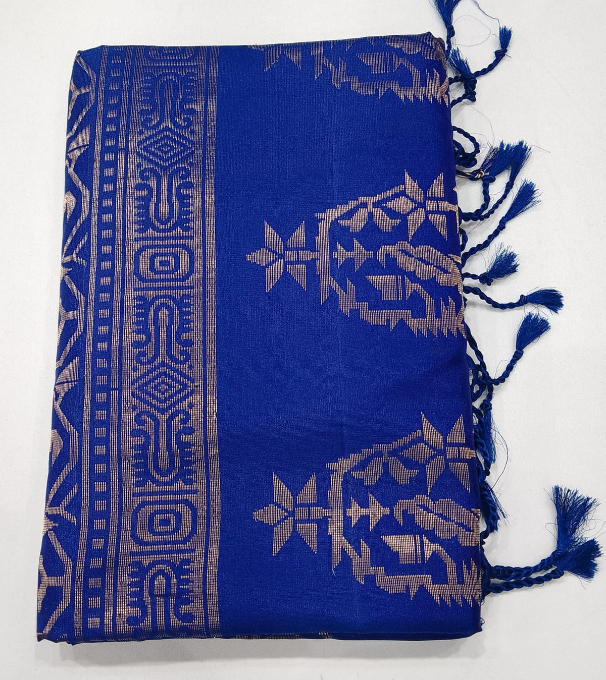 Pure Handloom Royal Blue Soft Silk Saree with Antique Gold Zari Work