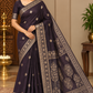 Pure Handloom Soft Silk Saree in Deep Chocolate Brown with Antique Gold Zari