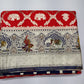 Banarasi Semi Silk Saree- Red with Gold Zari Elephant Motifs and Navy Blue Border