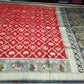 Banarasi Semi Silk Saree- Red with Gold Zari Elephant Motifs and Navy Blue Border
