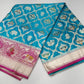 Banarasi Semi Silk -Turquoise Blue with Rani Pink Zari Border & Traditional Elephant Motifs