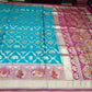 Banarasi Semi Silk -Turquoise Blue with Rani Pink Zari Border & Traditional Elephant Motifs
