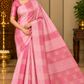 Pure Handloom Soft Silk Borderless Saree in Dual-Tone Pink with Gold Woven Motifs