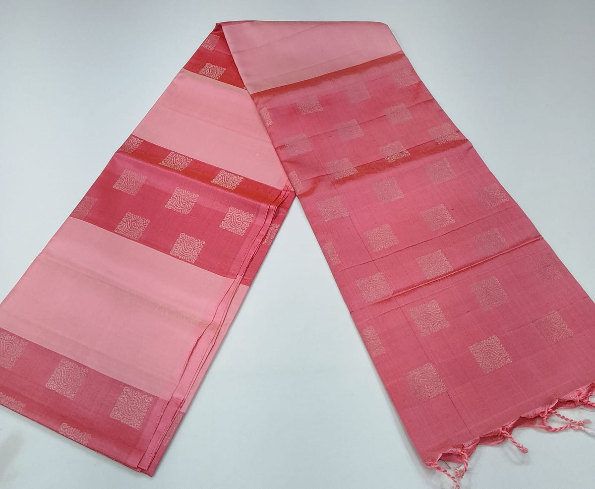 Pure Handloom Soft Silk Borderless Saree in Dual-Tone Pink with Gold Woven Motifs