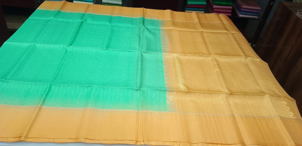 Pure Handloom Soft Silk Saree in Light Parrot Green with Mustard Gold Pallu
