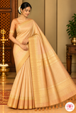Pure Handloom Soft Silk Saree in Peach Gold with Rich Golden Zari Pallu